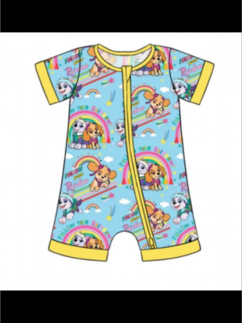BAMBOO Light Blue Paw Patrol Rainbow Short-Sleeve shortie with Yellow Trim